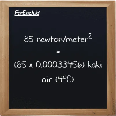 85 newton/meter<sup>2</sup> setara dengan 0.028438 kaki air (4<sup>o</sup>C) (85 N/m<sup>2</sup> setara dengan 0.028438 ftH2O)